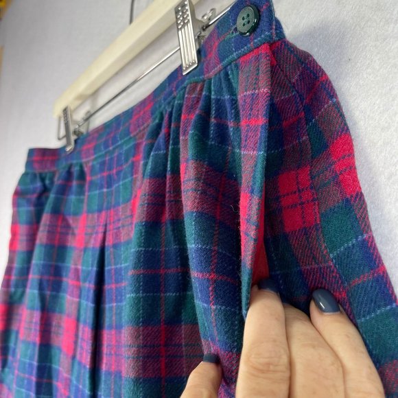 Vintage PENDLETON Women 10* Blue Red Plaid Front Pleated Wool Midi Skirt Pockets - Picture 2 of 11